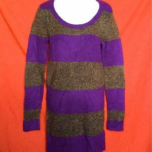 NWT ARIZONA  junior's girl's purple brown striped Crewneck long sweater size--L